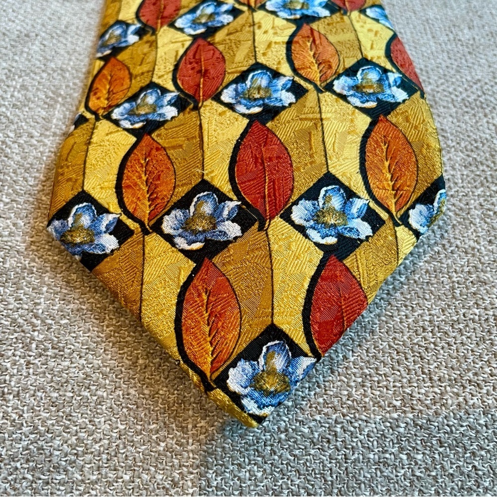 Ermenegildo Zenga Italian Silk Floral Print Vintage Men’s Tie Orange Yellow Blue - Picture 2 of 8